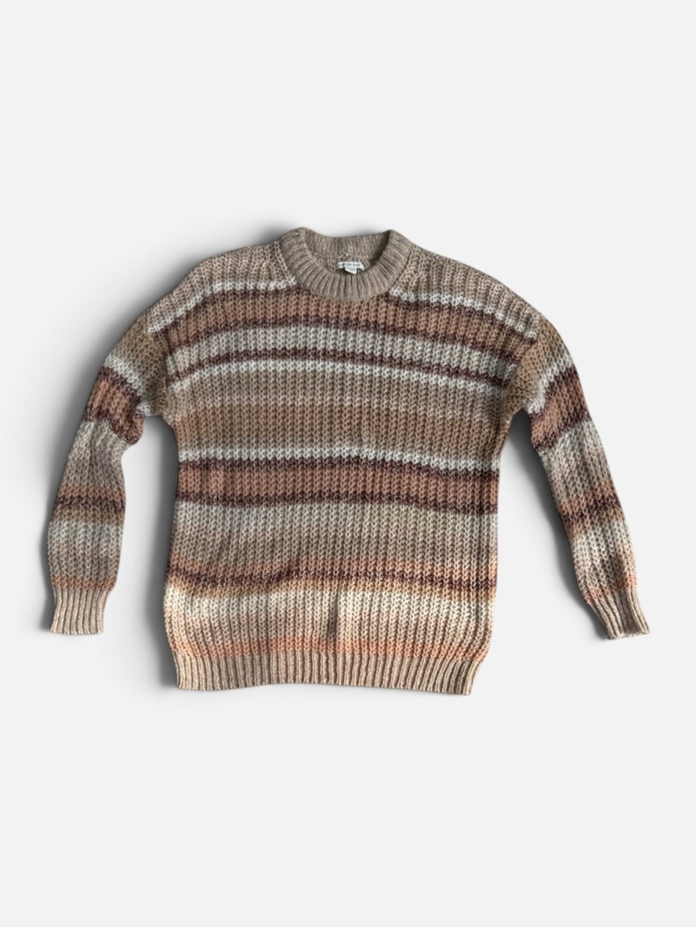 Women’s Striped Knit oversized Crewneck Sweater - Beige & Brown